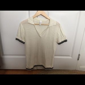 American Apparel Cream Black Stripe Knit Polo
